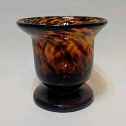 Vintage Tortoise Shell Art Glass Vase/Candle Holder Handblown 4.25 X 4.25