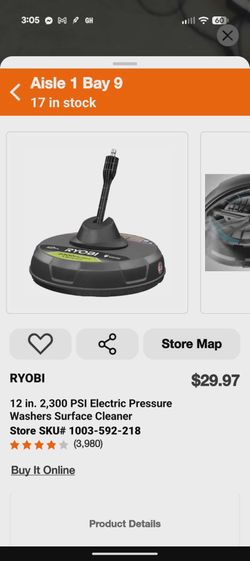 RYOBI 12 in. 2,300 PSI Electric Pressure Washer Surface Cleaner