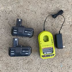 Ryobi 18V 4Ah Batteries And Charger 