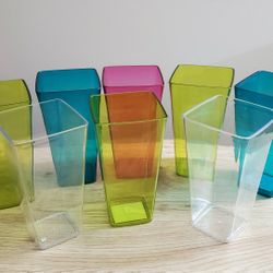 SET of (8) Colorful/Clear Plastic Vases/Storage/Decor Containers