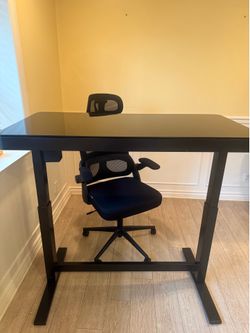 Electric Standing Desk with Glass Top + Ergonomic Mesh Office Chair Set