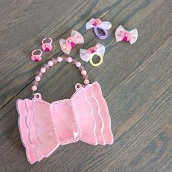 Girls Bow Shaped Plastic Purse with Accessories