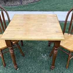 (It’s All SOLID WOOD) Solid Oak Wood Dining Table W/ 2 Chairs (Made By Sunset Trading)