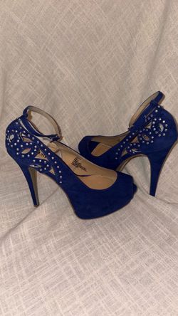 Blue Suede Studded Platform Heels