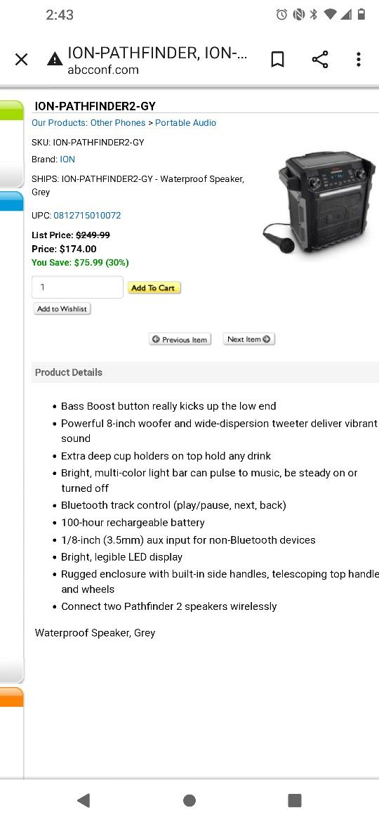 ION-PATHFINDER 2-GY ( Powerful 8-in Woofer And Wide-depression Tweeter Deliver Vibrant Sound. Bluetooth For Great Outside Activities