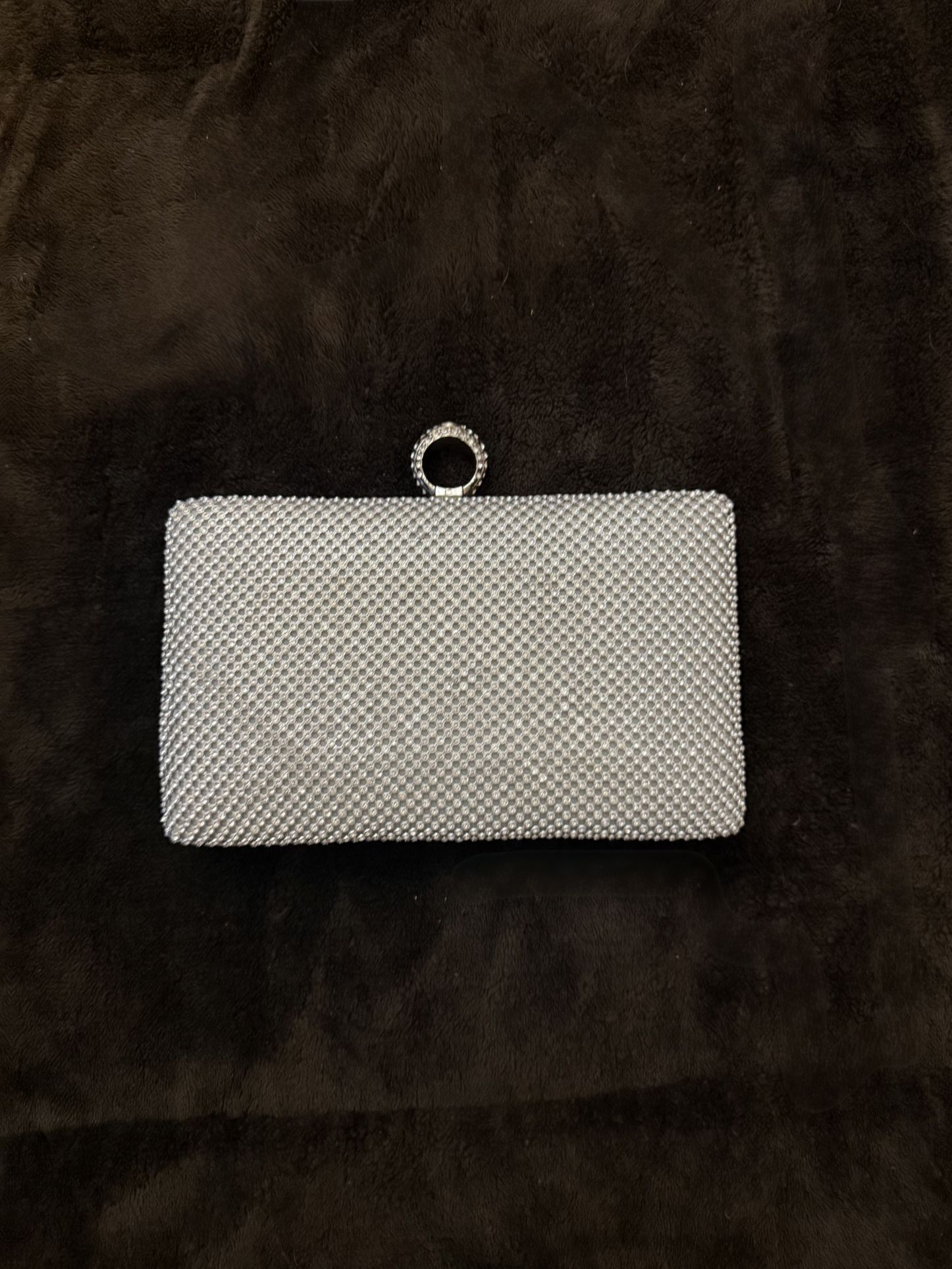 Shiny silver clutch