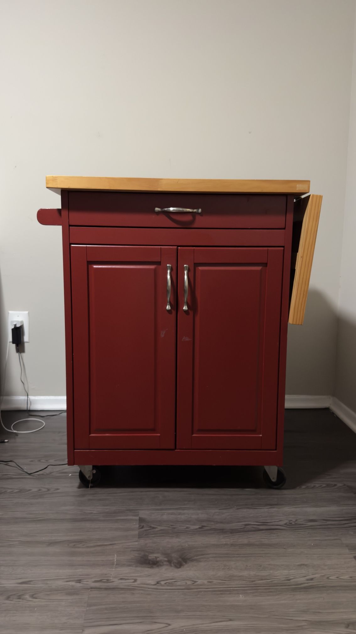 Red kitchen cart with drawer & storage cabinet