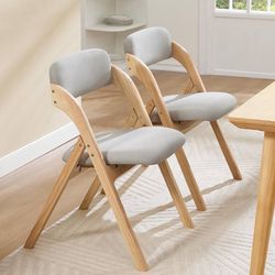 1780e  2-Pack Folding Chairs with Cushion Linen Padded Foldable Chairs Raw Wood Folding Dining Chairs for Dining Rooms Kitchen Parties Offices Indoor 