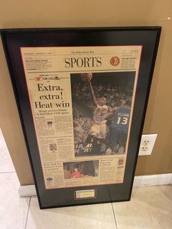 1999 Miami Heat Framed Newspaper + Original Game Ticket – 2OT Win