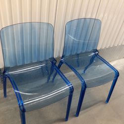 2 Lucite Blue Clear Chairs