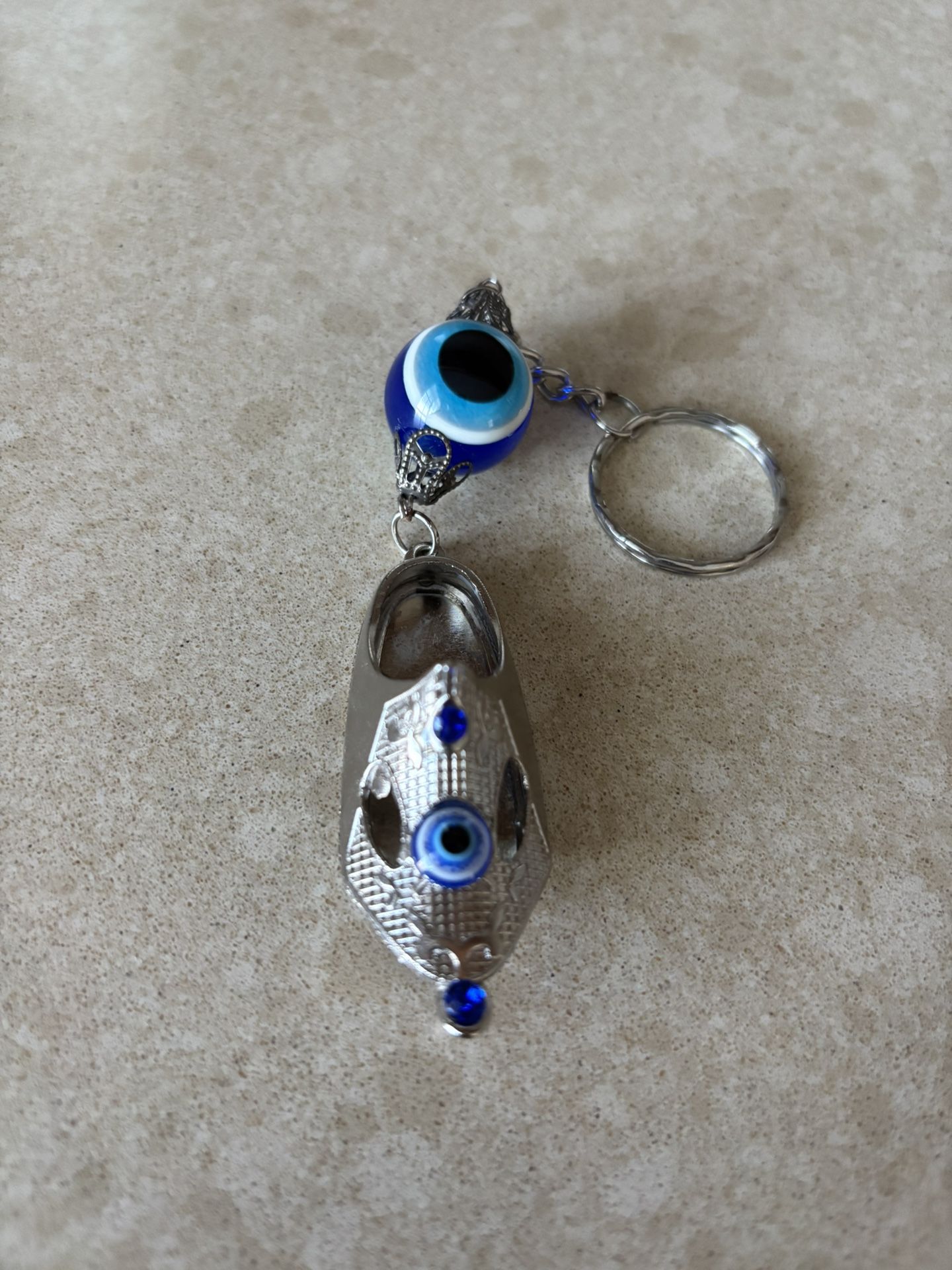 Silver and Blue Evil Eye Pendant Keychain