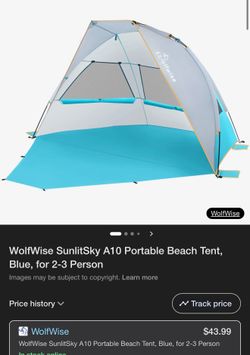 WolfWise SunlitSky A10 Portable Beach Tent, Blue, for 2-3 Person📍$20 multiples available ... all new in box