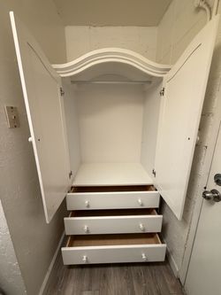 White Wood Armoire Wardrobe with Drawers