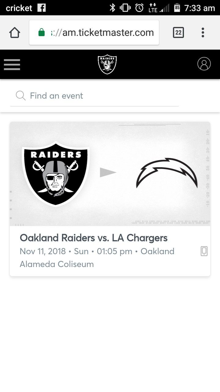 Raiders Tickets..sec 146 row 8 seats 1&2.. Tickets Transfered via Ticketmaster..$150 Per Ticket ea..Call {contact info removed}