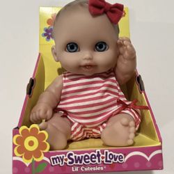 My Sweet Love Lil CutesiesPink/white Striped Shirt, Dark Pink Bow, Blue Eyes 