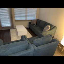 For Sale Havertys Blue Furniture, Table And Area Carpet 