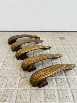 Vintage Art Deco Brass Plated Cabinet Pulls - Set of 5