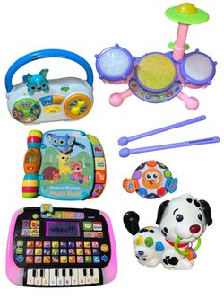 Vtech Toy Lot Kidibeats Drum Keyboard Tablet Music Book Pull Puppy Boombox Set