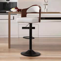 Swivel Bar Stools Set of 1 Seat Adjustable Height 24.5-33.5IN, Wooden Barstools PU Leather Upholstered Bar Chairs with Back & Footrest for Bar Kitchen