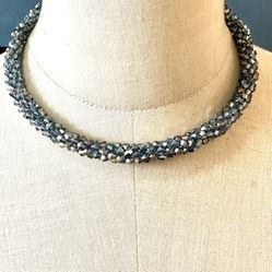 Swarovski Crystal Blue Cluster Beaded Necklace 