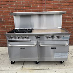 Dukers DCR60-4B36GM 60" 4 Burner Gas Range w/ Griddle - (2) Standard Ovens