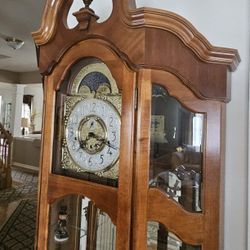 Regency Magnificent Grandfather's Clock Antique Collectible Chimes Bells Ring Time Curio Display Case Storage Shelves