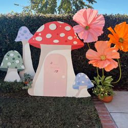 Hand-painted Large Fairy House Mushroom On Plywood