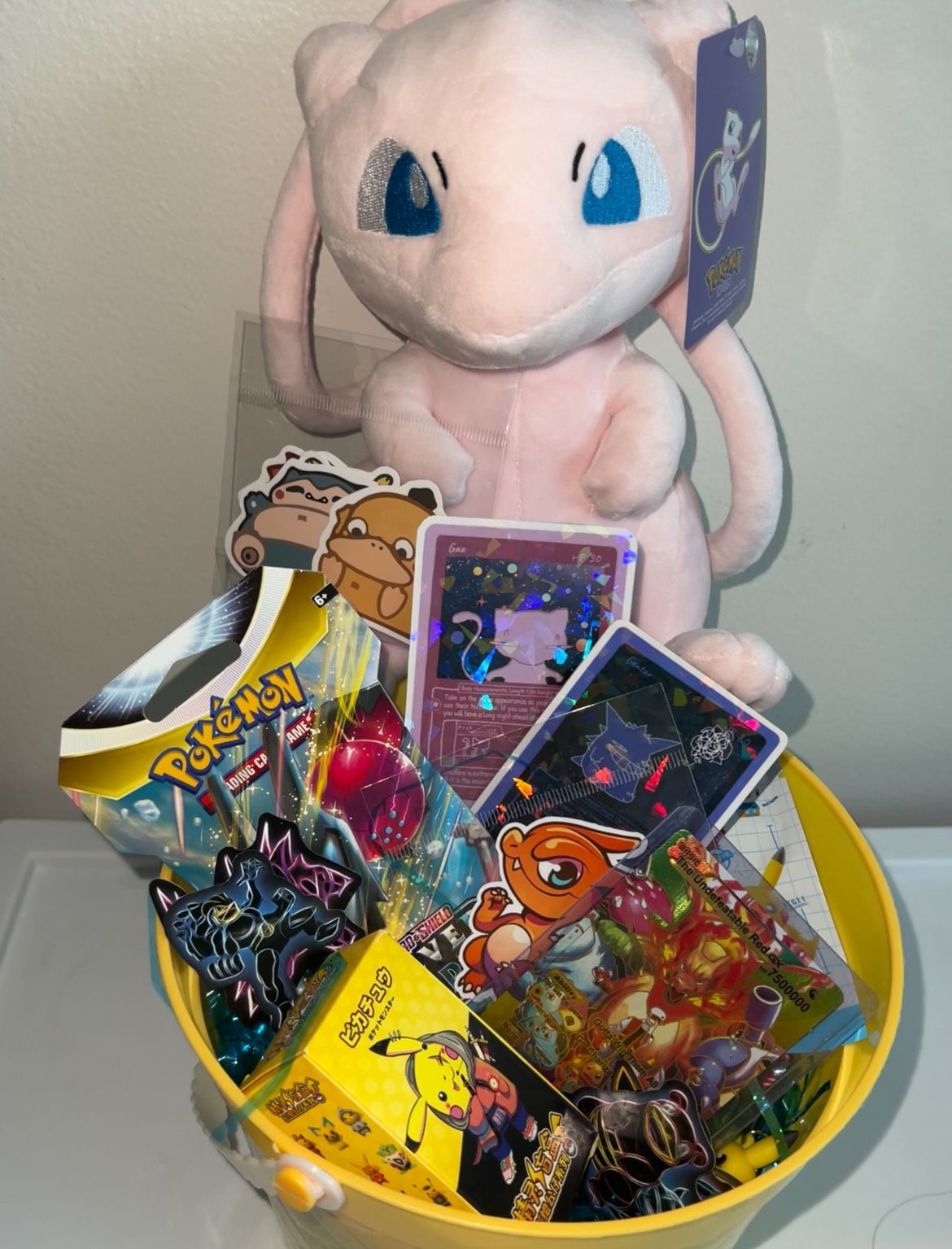 Mew Pokemon Plush Bucket Ultra Rare Holographic Pokemon Card Collectible 