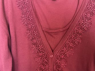 New Burgundy Two piece Cardigan With shell