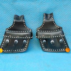 Vintage Throw Over Motorcycle Studded Leather Saddlebags Saddle Bags Harley Davidson Indian Honda Yamaha Suzuki Kawasaki Bobber Chopper Cruiser 010