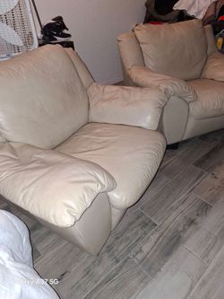 Cream Leather Sofa Set Two Pieces