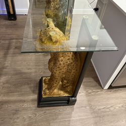 Gold Leopard Base Glass Console Table – Statement Piece