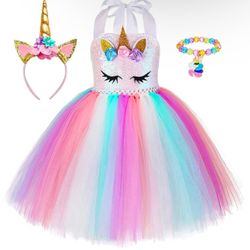 Unicorn Girl Dress for Birthday Outfit Princess Costume Rainbow Tutu Dress 1-2 Years Old