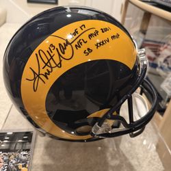 KURT WARNER Signed  St. Louis RAMS Proline Helmet 3 Inscriptions Beckett COA