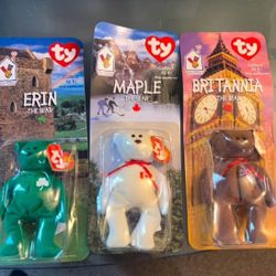 (3) TY Beanie - Erin The Bear & Maple The Bear & Britannia The Bear! 