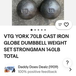York Antique 1920s circus strongman 70 pound dumbbell