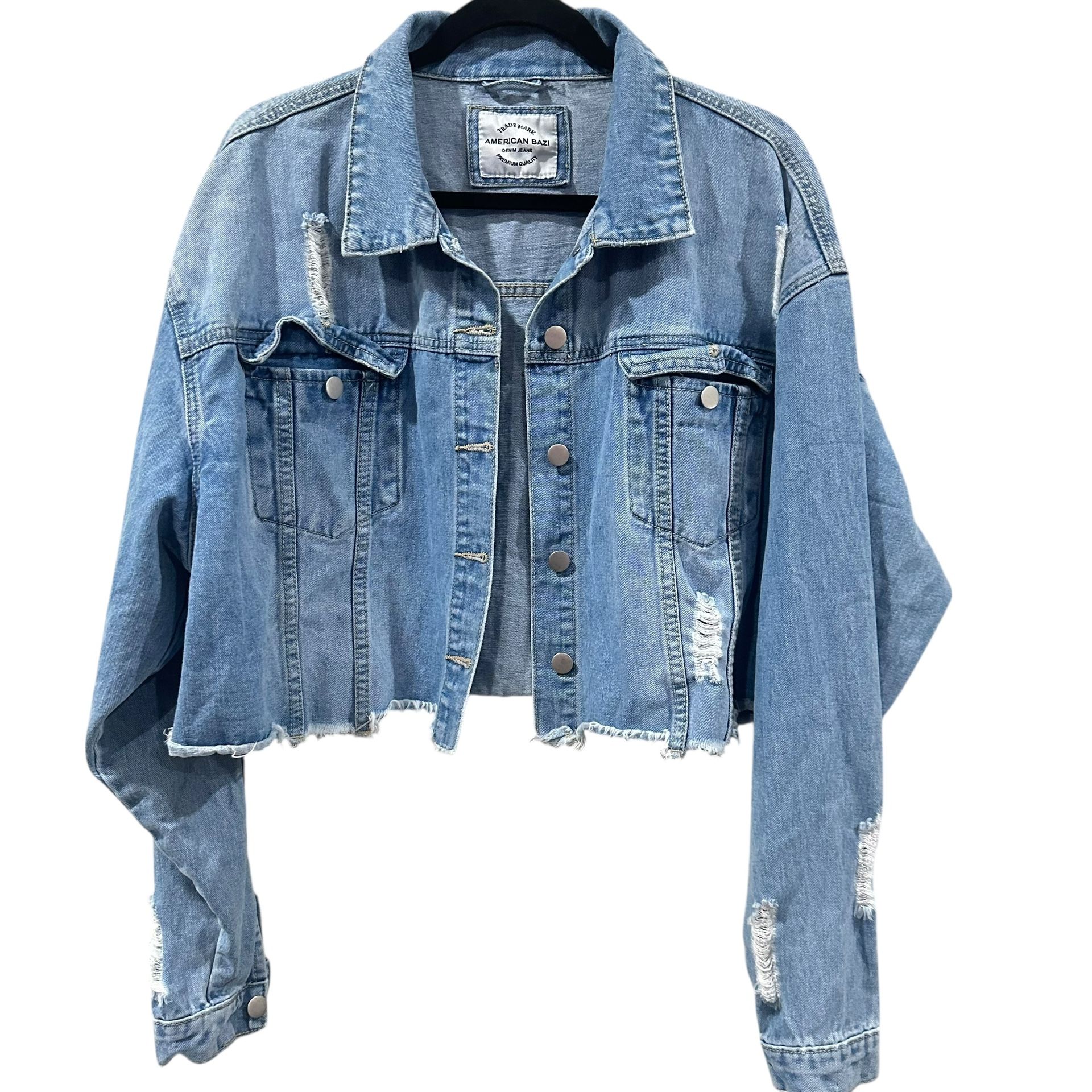 American Bazi Cropped Denim Jacket, 100% Cotton, Size 1X