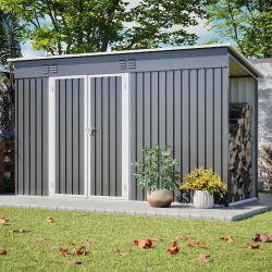 10'x4' Outdoor Metal Storage Shed for Garden Tools Lockable Door With Floor Frame