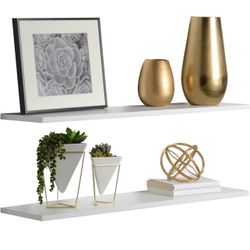 Delta Cycle & Home Wall Mounted Modern Floating Shelves, 2-Pack, White - 36" Dep