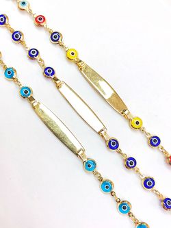 Evil eye ID bracelets for babies (dark blue- light blue- multi color) 14K REAL YELLOW GOLD.
