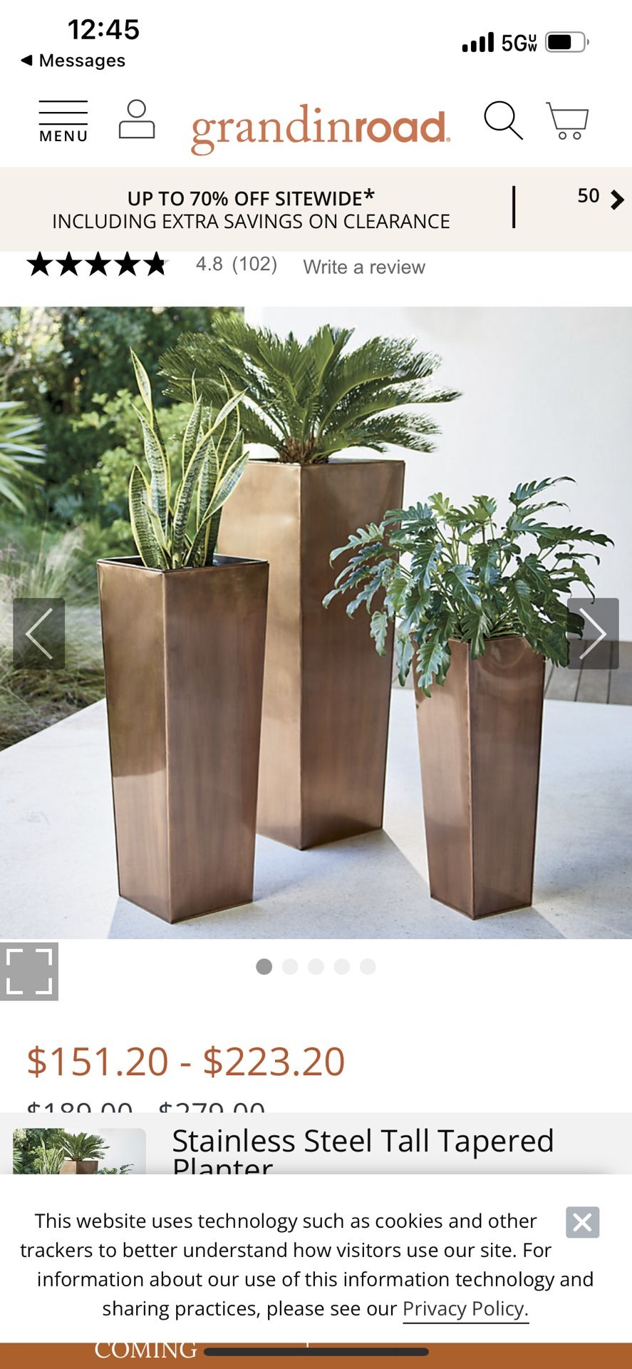 Stainless Steel Tall Tapered Planters