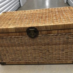 Vintage Wicker Chest With Glass Too