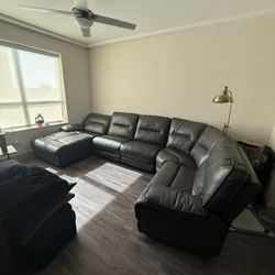 Grey Leather Recliner Couch With Chaise 