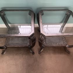 Glass & Metal Pair Of End Tables