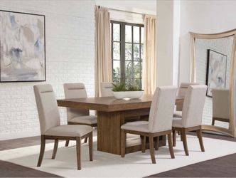 Wood Dining Table and 6 Upholstered Chairs Set