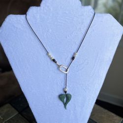 Brown Leather Necklace With Freshwater Pearls & Large Angel Wings Pendant 