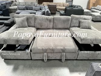NEW SUPER PLUSH LARGE Sectional TWO STORAGE CHAISE U Shape Large Sofa Couch Pullout Sleeper Bed Double Chaise Lounge Lounger Big Discount Clearance