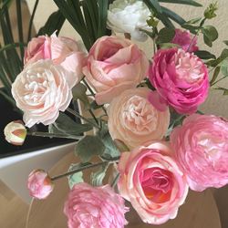 SHARKBEE 12 Flowers = 4 Realistic Peony Bouquets - Vibrant Pink and Champagne Artificial Peonies with Lush Green Foliage, Made from High-Quality Mater