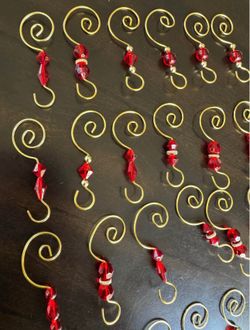 New Gold and Red Beaded Christmas Ornament Hooks, Tree Home Decor Holiday