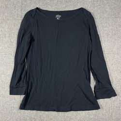 J.Crew Womens Shirt Black Size XS Long Sleeve Slub Tee Lightweight Casual   